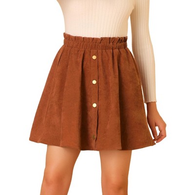 Allegra K Women's Corduroy A-Line Elastic Waist Button Decor Mini Skirt