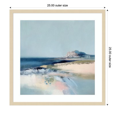 Serene Coastal Abstract Canvas Art Print in Natural Wood Frame