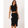 Seta T Women's Casual Sleeveless Summer Two Piece Crop Top and Side Split Draped Ruched Skirt Set - 3 of 4