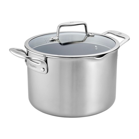 8 Qt. Heavy Duty Silver Stainless Steel Aluminum-Clad Stock Pot with Lid  Cover