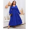 Plus Size Women's V Neck Long Sleeve Maxi Dress with Belt Flowy Elegant Floor Length Dress - 2 of 4