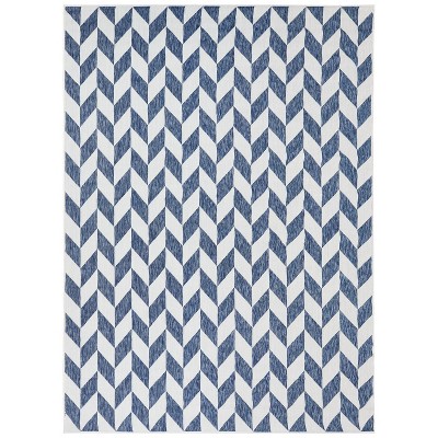 7'10"x10'9" Rectangle Outdoor Woven Geometric Area Rug Blue - Sunnydaze Decor