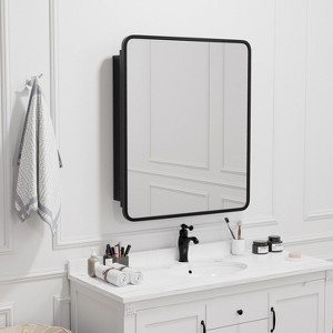 Wooakway Recessed or Wall Mount Medicine Cabinet 16 x 24 Inch Bathroom Mirror Cabinet with HD Mirror, Black - 1 of 4