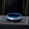 Jewelry Avalanche 6mm Stepped Beveled Blue & Gunmetal IP Tungsten Carbide Men Women Wedding Band - 3 of 4