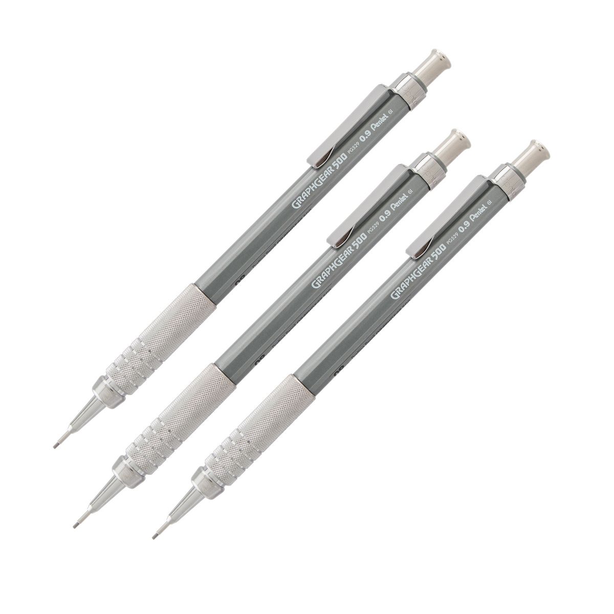 Pentel® GraphGear 500 Automatic Drafting Pencil (0.9mm), Gray Barrel, 1 Count, Pack of 3