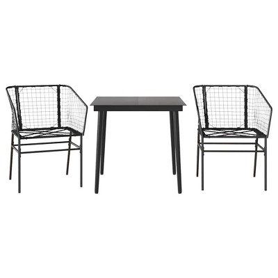 vidaXL 3 Piece Patio Dining Set - Black Poly Rattan Outdoor Furniture with Glass Top Table for Garden, Backyard