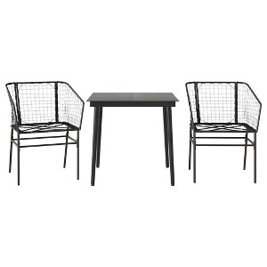 vidaXL 3 Piece Patio Dining Set - Black Poly Rattan Outdoor Furniture with Glass Top Table for Garden, Backyard - 1 of 4