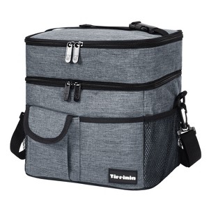 Tirrinia Large Double Zipper Compartments Insulated Lunch Bag with Front Pocket, 23 Cans Leakproof Lunch Cooler Totes for Back to School - 1 of 4