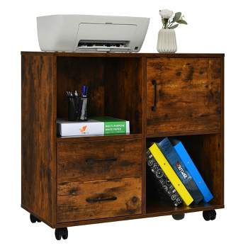 Basicwise Wooden Office Storage Printer Stand With Wheels : Target