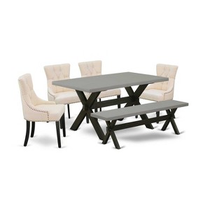 HomeStock 6-Piece Rectangle Natural Oak Finish Solid Wood Top Dining Table with 1-Bench, 4-Chairs - 1 of 4
