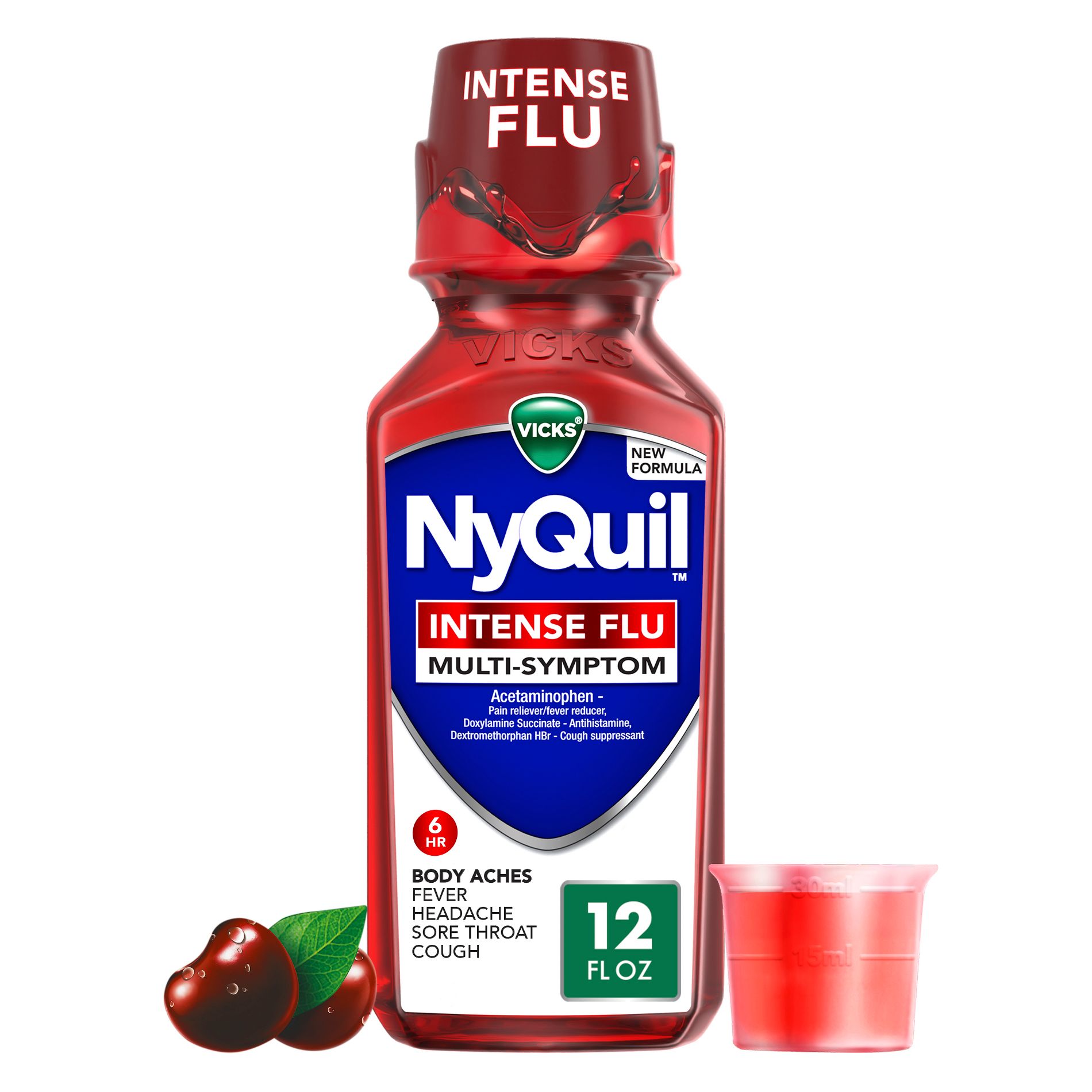 NyQuil Intense Flu Warming Syrup - Acetaminophen - Black Cherry - 12 fl oz