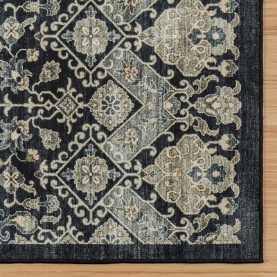 Tanis Anthrocite 8' x 10' Black Cream Polyester Washable Area Rug