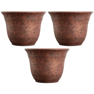 Listo SRA13001P05 13-Inch Round Resin Sierra Planter, Rustic Redstone (3 Pack)