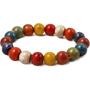 Boho Hippie Colorful Ceramic Beads Strand Stretch Bracelet, Bohemian Summer Beach - 1 of 4