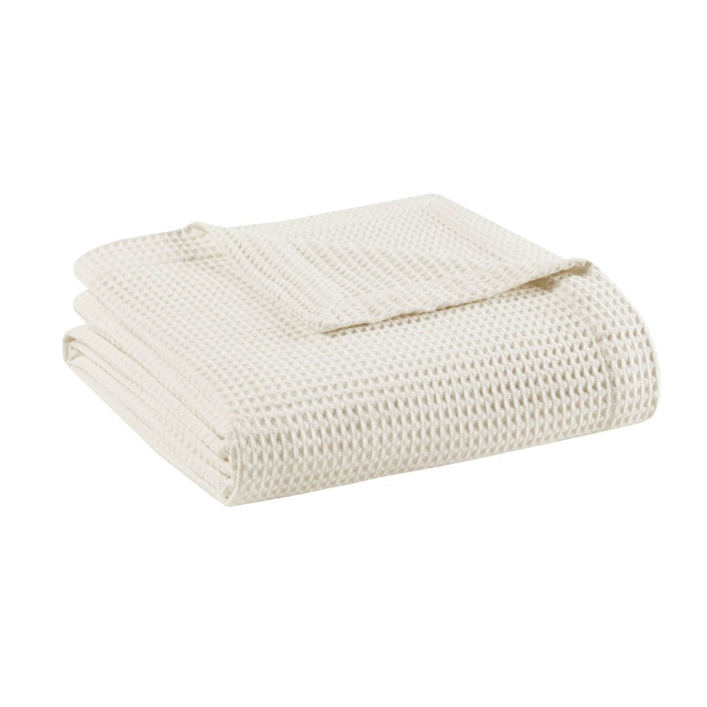 Photos - Duvet Beautyrest King Waffle Weave Cotton Blanket Ivory  