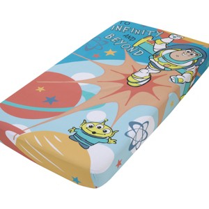 NoJo Disney Toy Story Buzz Lightyear Blue and Orange Blast Off To Infiniti and Beyond 100% Cotton Photo Op Fitted Crib Sheet - 1 of 4
