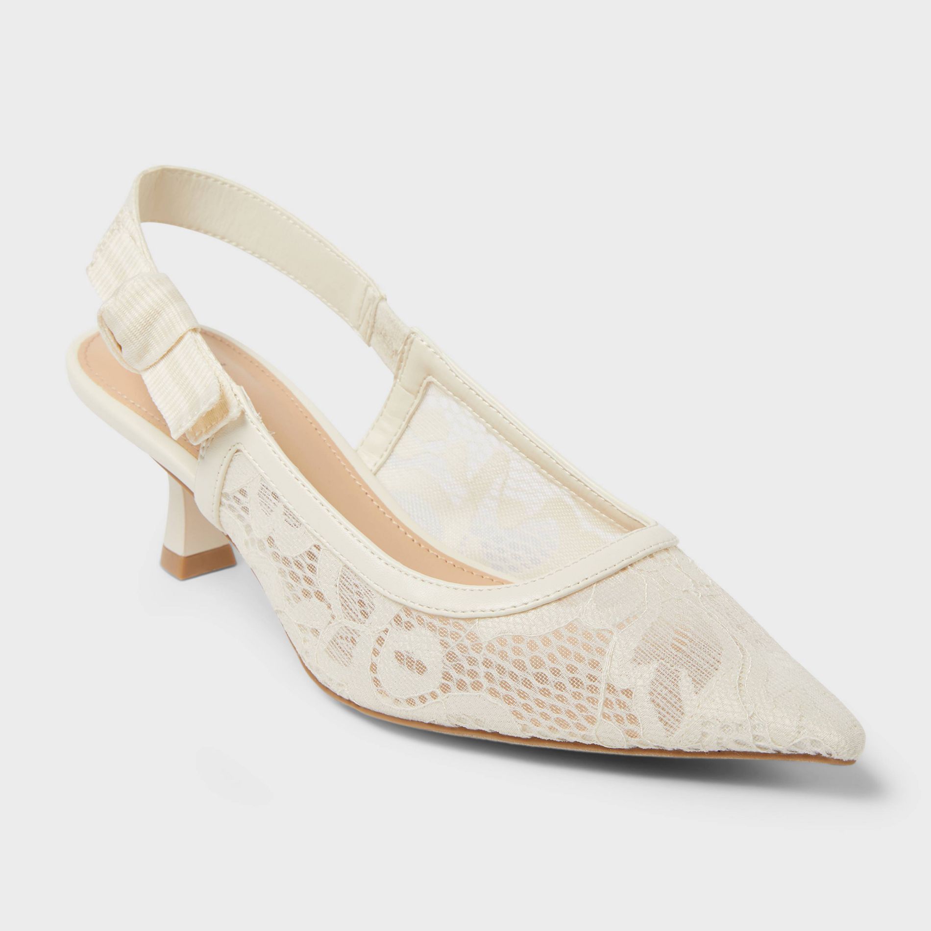 Women's Milan Slingback Pumps - A New Day™ Cream 8: Kitten Heel, Cushioned Insole