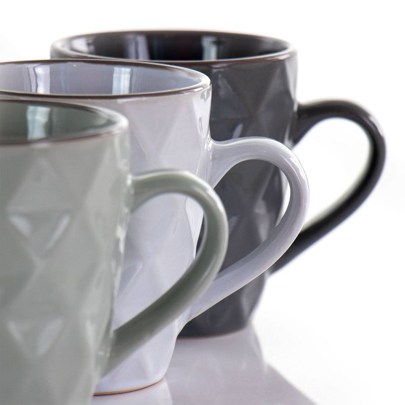 12oz 6pc Porcelain Diamond Waves Assorted Mug Set with Stand - Elama, 3 of 6