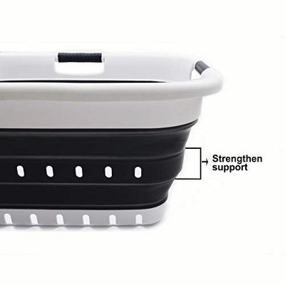 Gray Collapsible Plastic Laundry Basket Set with Handles