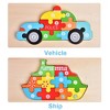 Fun Little Toys 4 PCS Wooden Toys Dinosaur & Vehicles Puzzle Set,Montessori Toys&Educational Toys, Gifts for 3-5 Boys Girls - 2 of 4