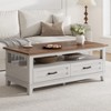 47.24" Farmhouse Coffee Table with Drawers, Rustic Coffee Table Wood Center Table - 3 of 4