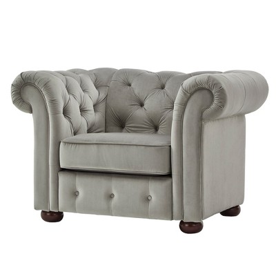 Beekman Place Button Tufted Chesterfield Velvet Armchair Smoke Gray - Inspire Q