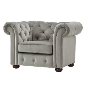 Inspire Q Beekman Place Button Tufted Chesterfield Velvet Arm Chair Smoke Gray, Grey Gray