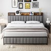 Full Size Bed Frame with Storage Headboard, Upholstered Platform Bed with USB Ports & Outlets, Strong Metal Slats Support - 2 of 4