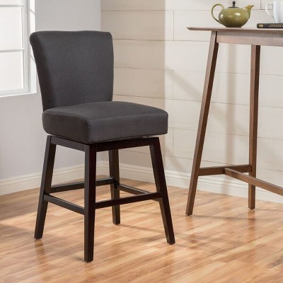 Dark Charcoal Swivel Barstool in Sleek Wood and Leather