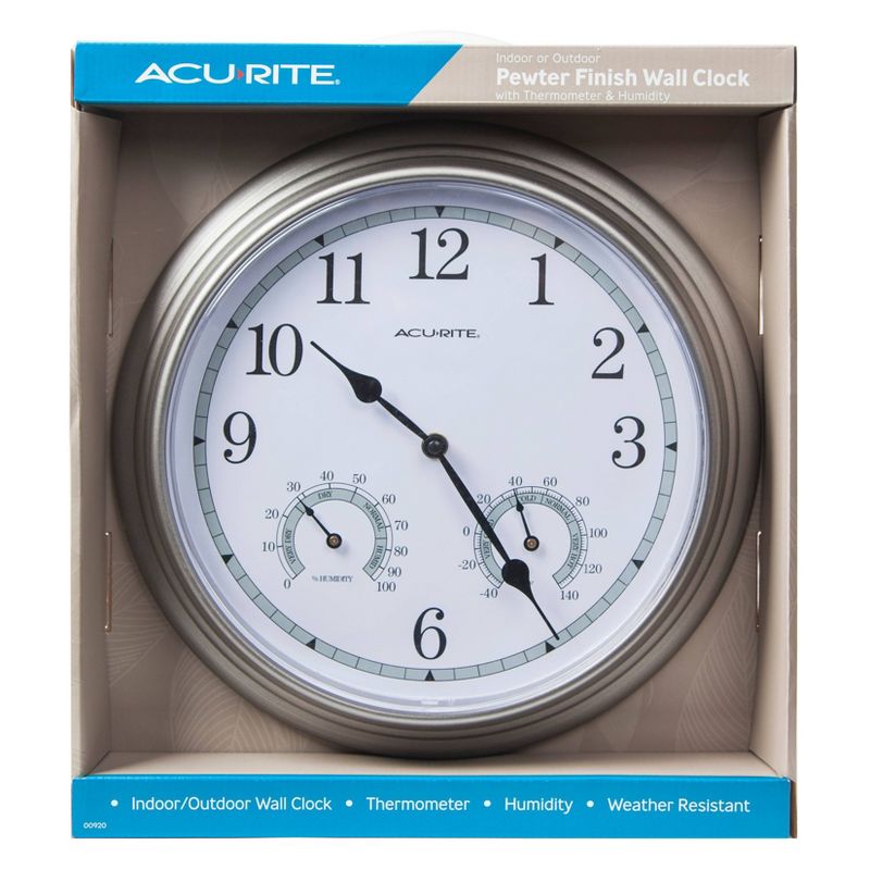 13.5" Metal Outdoor / Indoor Wall Clock with Thermometer and Humidity - Gray - Acurite, 4 of 5