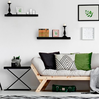 Black Faux Wood Floating Wall Shelves Set of 2