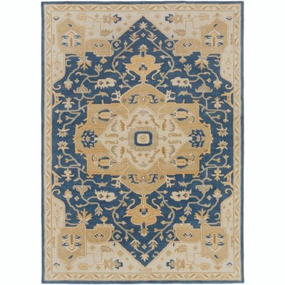 Mark & Day Roblin 8'x11' Rectangle Tufted Indoor Area Rugs Navy: Handmade Wool Medallion, Stain-Resistant, Traditional Style