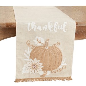 Saro Lifestyle Pumpkin Embroidery Thankful Table Runner, Beige, 16" x 70" - 1 of 3