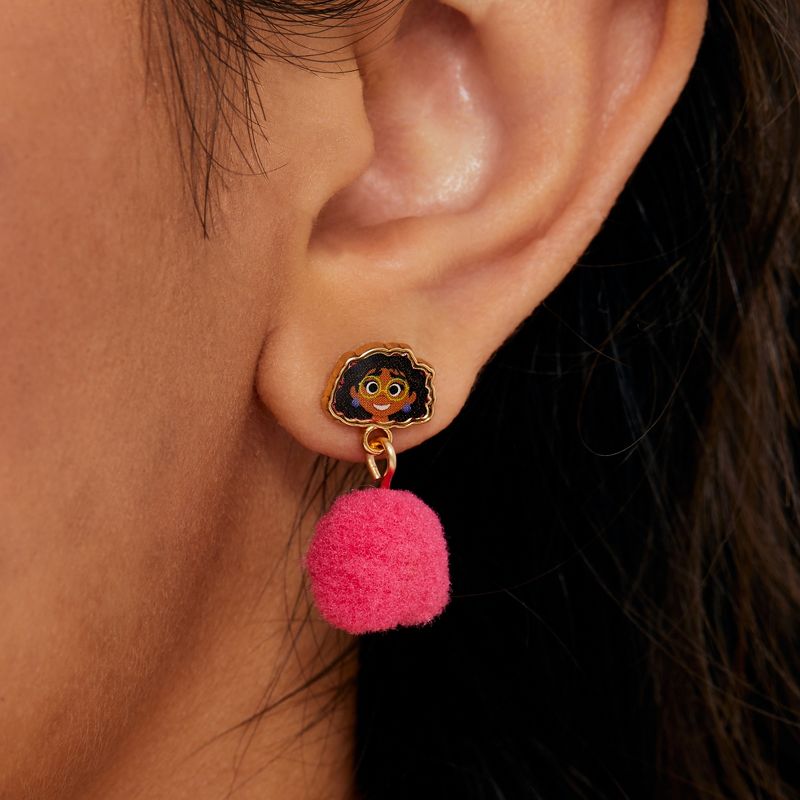 Disney Girls Encanto Mirabel Dangle Earrings with Pink Pom Poms, 3 of 7