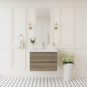 ChicFurnit Bathroom Vanities 30 Inch Wallmounted Vanity with Resin Sink and Soft Close Drawers for Bathroom, Gray, 29.53"*19.69"*22.44" - 1 of 4
