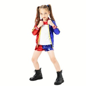 Halloween Costumes for Girls -Red Blue Q Joker Costumes with Jacket Shorts Tshirt for Kids Cosplay Costumes - 1 of 4