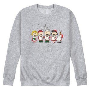 Men's - Peanuts - Christmas Caroling Charlie Snoopy Woodstock Lucy Sally Linus Graphic Fleece Sweatshirt - 1 of 4