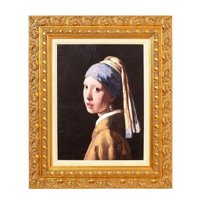 Ornate Gold Framed Girl with a Pearl Earring Canvas Print