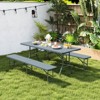 Tangkula 3 PCS Folding Picnic Table Set w/ 6 ft Table & 2 Benches HDPE Tabletop Bench Top Gray - 2 of 4