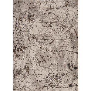 HomeRoots 3' X 5' Ivory Gray And Brown Abstract Area Rug - 1 of 3