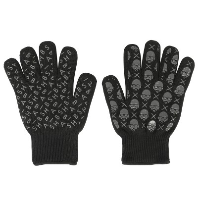 Gibson 2 Piece 100% Soft-Knitted Meta-Aramid Fiber Oven Mitt Set in Black
