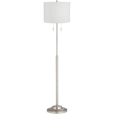 360 Lighting Modern Floor Lamp Thin Brushed Nickel White Weave Drum Shade for Living Room Reading Bedroom Office