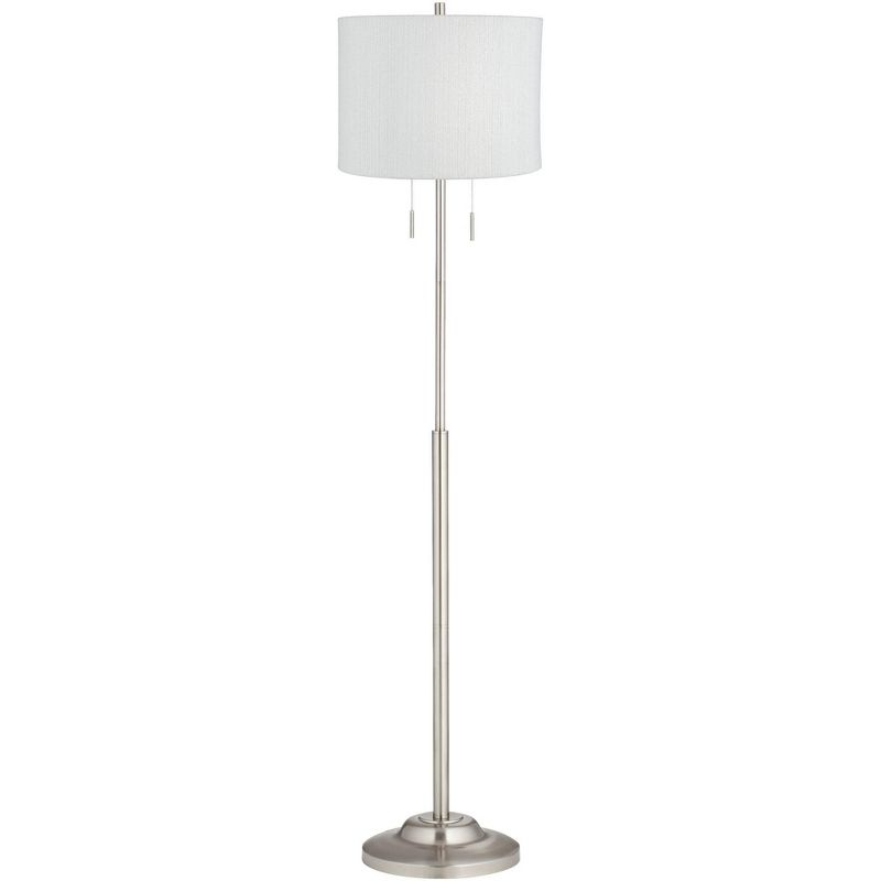 360 Lighting Abba Modern Floor Lamp Standing 66" Tall Brushed Nickel Silver White Plastic Weave Drum Shade for Living Room Bedroom Office House Home, 1 of 5