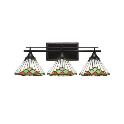 Toltec Lighting Uptowne 3 - Light Vanity in  Dark Granite with 7" Green Sunray Art Glass Shade
