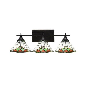 Toltec Lighting Uptowne 3 - Light Vanity in  Dark Granite with 7" Green Sunray Art Glass Shade - 1 of 1