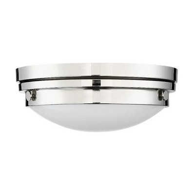 Warm Brass and White Glass 2-Light Flush Ceiling Light