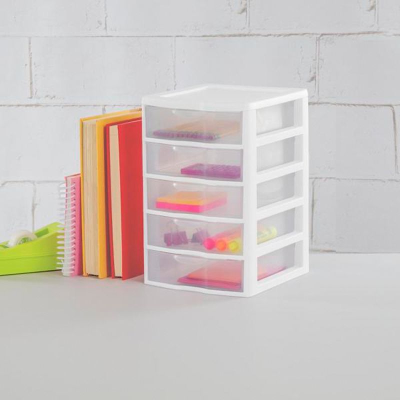 Sterilite Clearview Small Clear Plastic Stackable 5 Drawer Storage System for Desktop and Drawer Household Organization for Stationary or Pens, 6 of 8