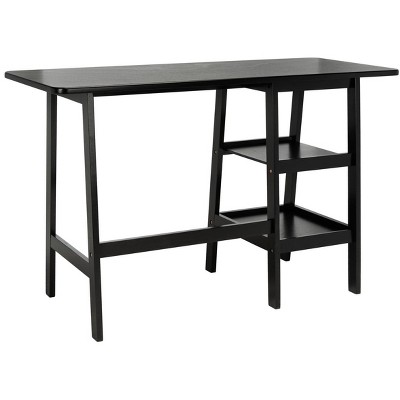 Matte Black Solid Wood Writing Desk with Shelves