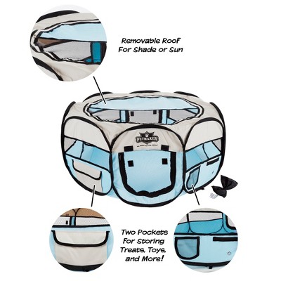 Blue Portable Pop-Up Pet Playpen with Mesh Windows