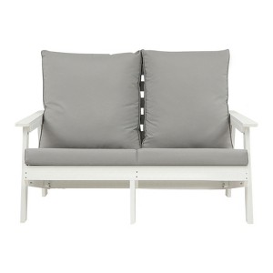 Outdoor Loveseat, Sofa Chair with Cushion, HIPS Frames, Stainless Steel Hardware, Comfortable Armrests Garden Sofa Furniture for Porch, Balcony White - 1 of 4